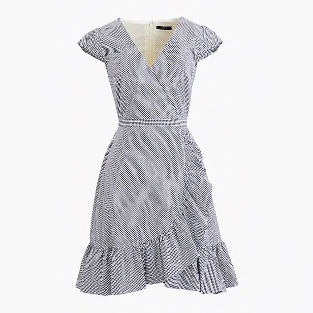 J.Crew Faux-wrap dress in gingham cotton poplin